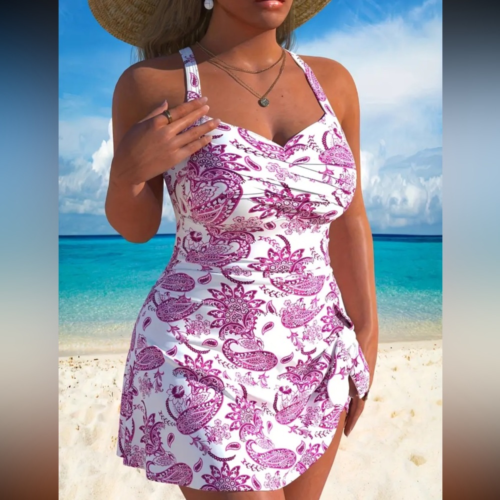 NEW 1Piece Swim dress, magenta floral #SW-D1-0103